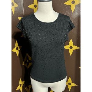 Sexy Burns Brand Short Sleeve Beaded Silk Sweater Size Medium